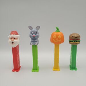 4 PEZ Dispensers ~ Easter Bunny ~ Santa ~ Jack O Lantern ~ Hamburger 2018-2021